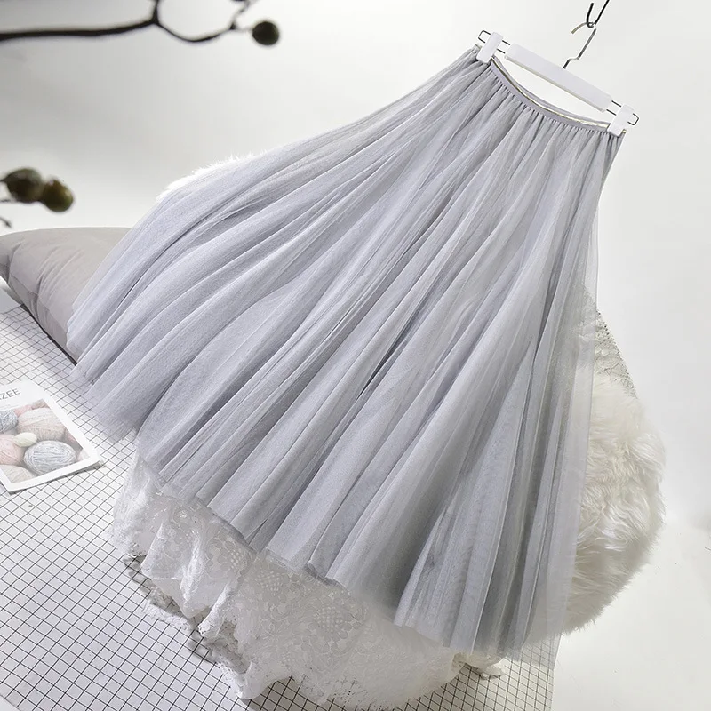 

2019 Women Mesh Skirts Harajuku Elegant Pink White Skirt High Waist Women Long Skirt Jupe Femme Faldas Korean Saia Ladies Skirt