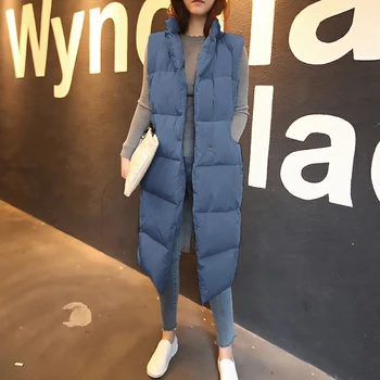 

New winter thicken warm cotton down vest women fashion single button loose version long sleeveless coat women veste femme MJ1