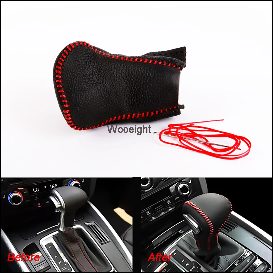 Car Accessories Gear Shift Knob Cover Case Genuine Leather Collars + String For Audi Q7 Q5 A5 A4 A7 Automatic AT 2012 2013 2014 (6)