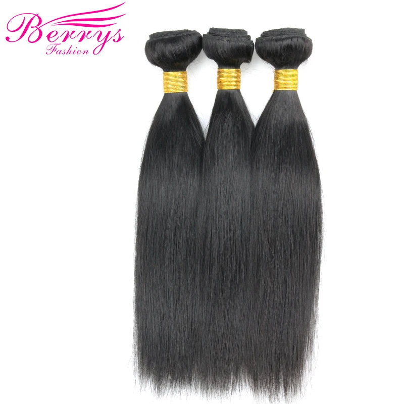 Berrys Модные бразильские прямые пучки 3 шт./партия человеческие волосы для наращивания натуральный черный цвет 10-28 дюймов завитые здоровые волосы