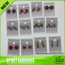 Маленькие Софтбол желтые стразы Красная эмаль серьги шпилька 25 цветов