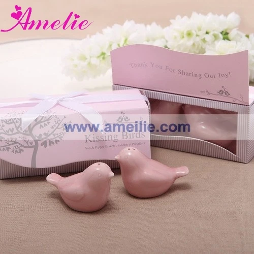 

5Set With Free Shipping Pink Love Bird Salt and Pepper Shaker Wedding Favors And Gifts Box Personalized Wedding Favors and Gifts