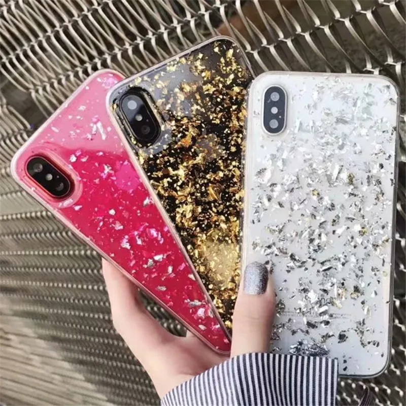 New Glitter Gold foil Silver Transparent Phone Case For iPhone X 6 6S 7 8 Plus Cases Luxury Bling Cover Fundas |