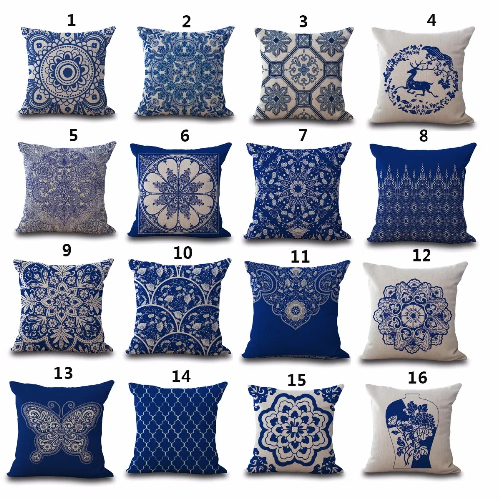 Chinese Style Blue And White Geometry Patterns 18 Square Cotton Chinese Style Blue And White Geometry Patterns 18 Square Cotton Linen Sofa Throw Cushion Covers Chair Waist Home Decor In Cover From Garden