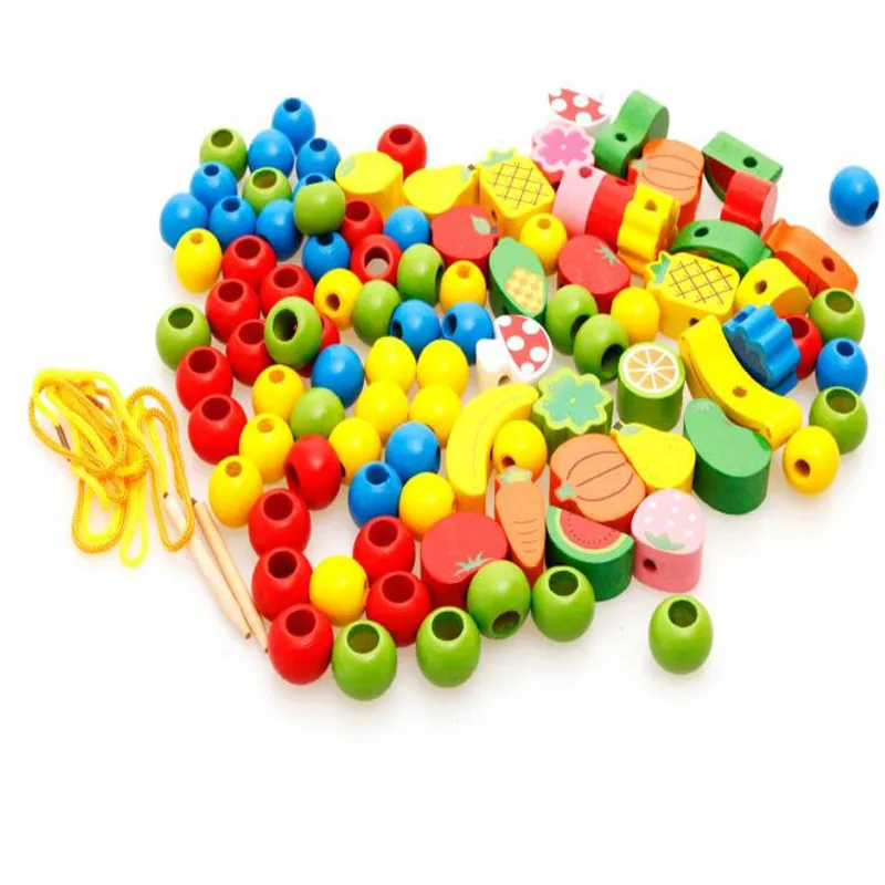 Wooden Fruits and Vegetables Lacing Stringing Beads Toys with Hedgehog Board for Toddlers Kids Children (11)