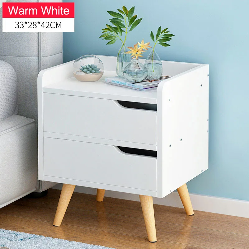 Деревянная прикроватная тумбочка в скандинавском стиле с выдвижным ящиком, органайзер, шкаф для хранения, модный мини-стол, мебель для спальни - Цвет: B02-white