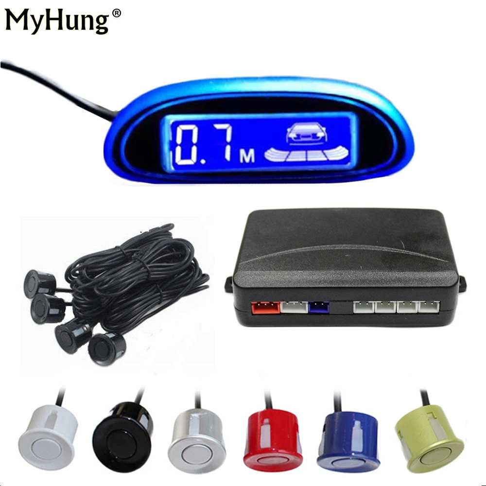 Car Parking Sensor Blue Screen Parking Assistance 4 Sensors Led Display