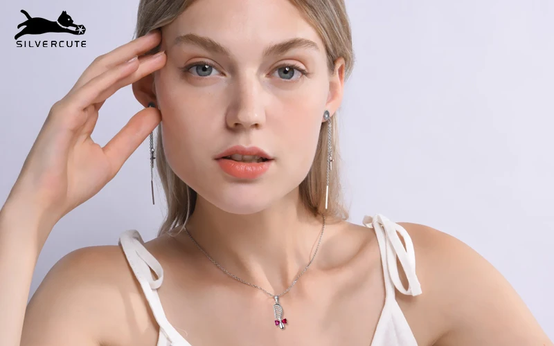 SILVERCUTE Настоящее серебро 925 пробы Красный Кристалл Подвеска в виде гребня ожерелье для женщин стерлингового серебра ювелирные изделия SCP6303B