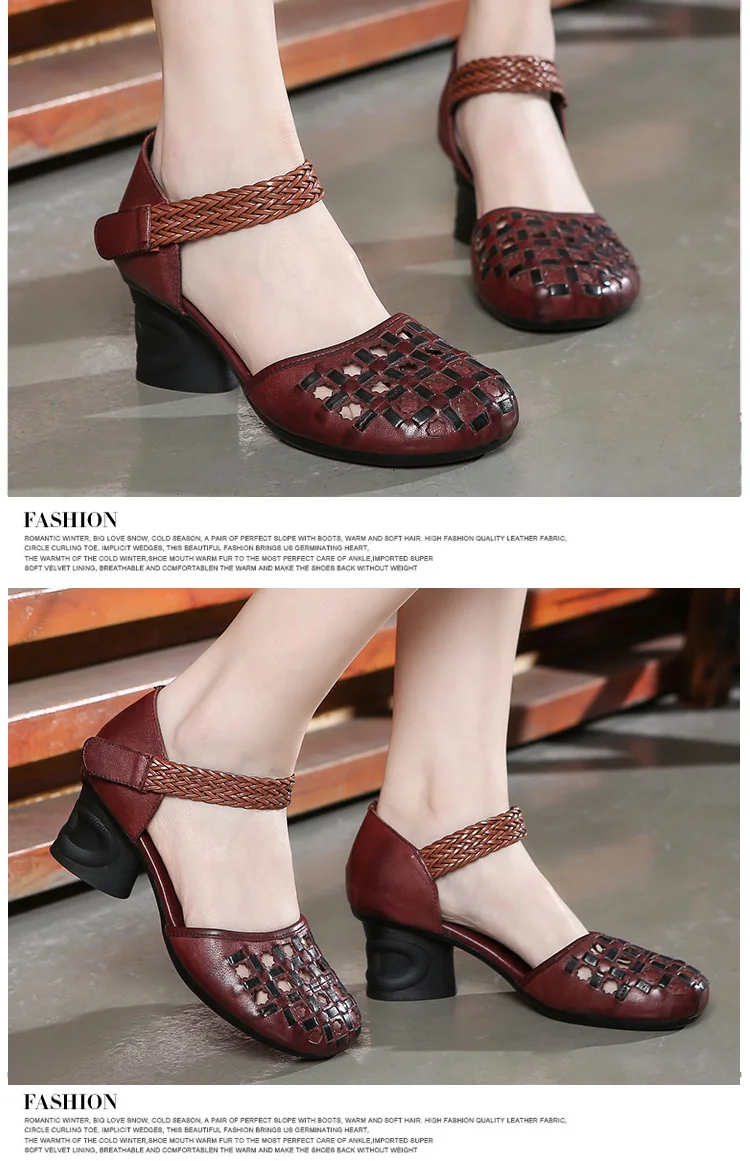 GKTINOO/женские босоножки из натуральной кожи; Летняя обувь на высоком каблуке 6 см; женская обувь ручной работы в стиле ретро; коллекция года; сандалии с вырезами