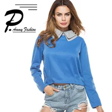 Женские Поддельные Две piecese T-Рубашки для мальчиков осень-зима классический отложной воротник рубашка с длинными рукавами Повседневное свободные Топы корректирующие Футболки для женщин