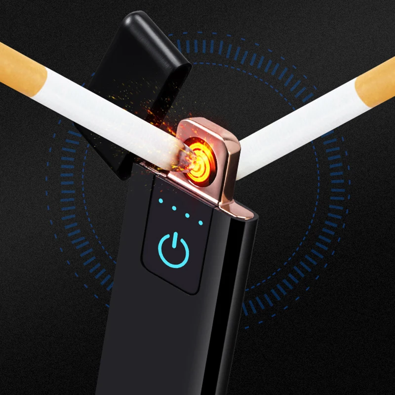 Зажигалки для сигарет ветрозащитный негорящий ультра-тонкий USB Перезаряжаемый сенсорный-senstive металлическая зажигалка вольфрамовый турбо для курения зажигалка usb