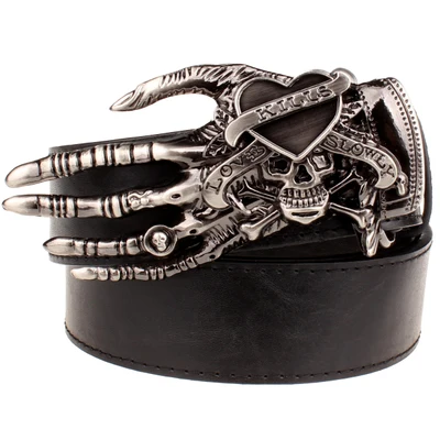 Fashion men belt skull buckle skull hand Heavy metal rock skull belt buckle skeleton head devil hand punk style belt leather belt Belts