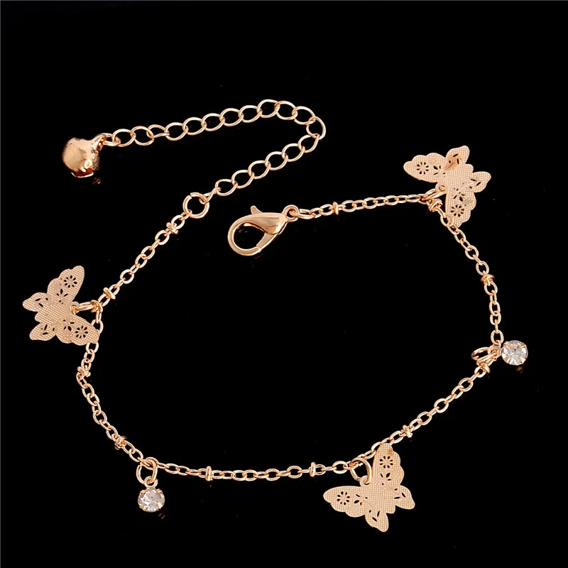 QCOOLJLY Womens Rose Gold Color butterfly Anklet Bracelet Fashion Foot