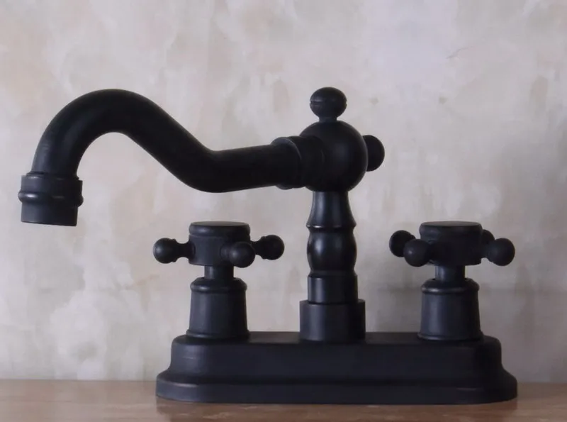 Two Cross Handles Black Oil Rubbed Bronze Swivel Spout Kitchen Bar Sink Bathroom Two Holes Basin Faucet Mixer Tap anf241