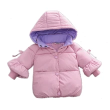 Forro de Algodão Para Baixo Casacos de moda Recém-nascidos de Manga Longa Da Menina Cor Pura Hoooded Casaco Grosso Casaco de Inverno Da Menina Quente Do Bebê Infantil snowsuit