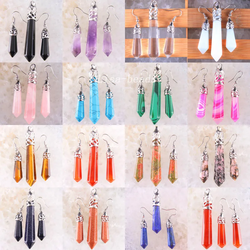 

Women Jewelry Sets Natural Stone Beads Hexagonal Lapis Opal Crystal Carnelian Howlite Dangle Earrings Necklace Pendant