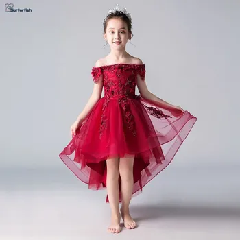 

Free Shiping Toddler Girls 3D Flowers Shoulder off Party Dress Lovely Holiday Dress Princess necklune Valentine's Day Dress