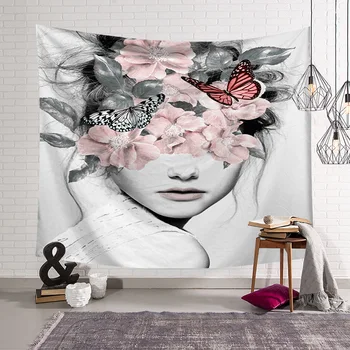 

Flower Floral Butterfly Beautiful Woman Tapestry Wall Hanging Decor Printed Carpet Home Decor Hanging Living Dorm Art