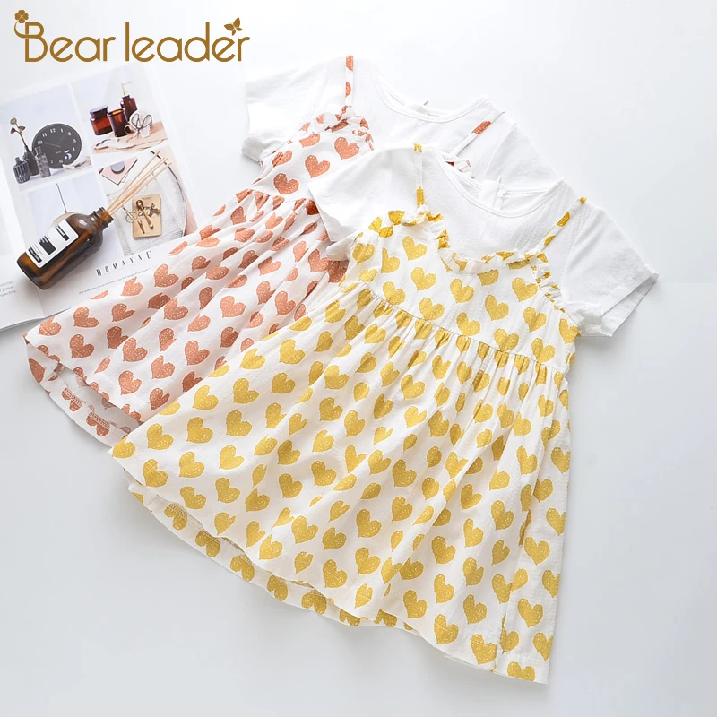 

Bear Leader Girls Clothes 2019 Summer Heart Princess Dress Cotton Girl Fungus Fake-2pcs Dress 3-7Y High Quality Girls Dresses