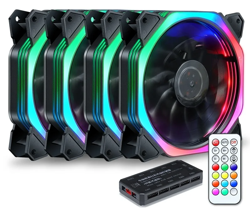 SXDOOL 120 мм вентилятор RGB чехол для компьютера ПК Вентилятор RGB регулируемый светодиодный вентилятор Скорость вращения 120 мм тихий дистанционный компьютер охлаждающий RGB чехол вентиляторы - Цвет лезвия: 4 fan and controller