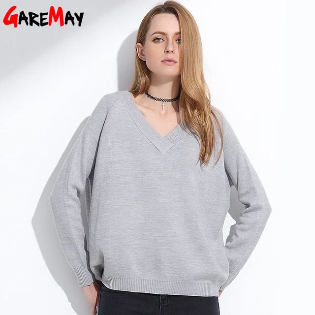 Winter Pullover Sweater Women Long Sleeve V Neck Jumper