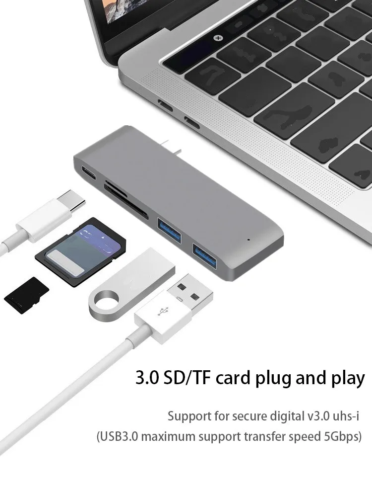 

Thunderbolt 3 USB Type C Hub for MacBook 12 inch USB-C dock Adapter with Micro SD/TF Reader Slot for Mac Book Xiaomi USB C HUB
