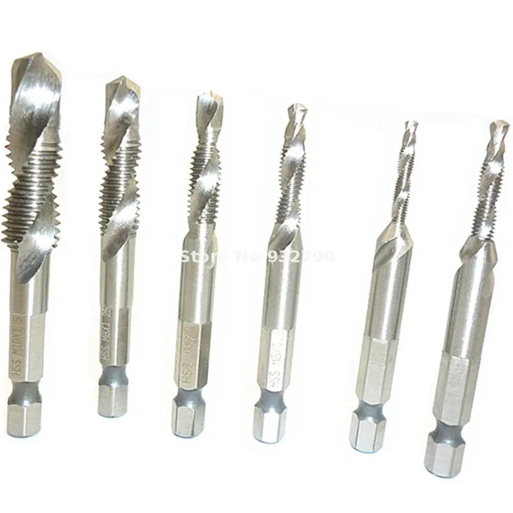 6pcs Combination Drill Taps Hss Screw Tap Bit Metric Impact Set M3 M4
