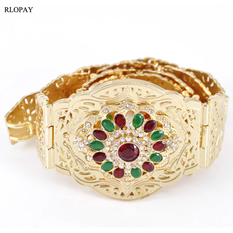

Crystal Metal Belt Hollow Pattern with Color Rhinestones Vintage European Women Hollow Flower Waist Chain