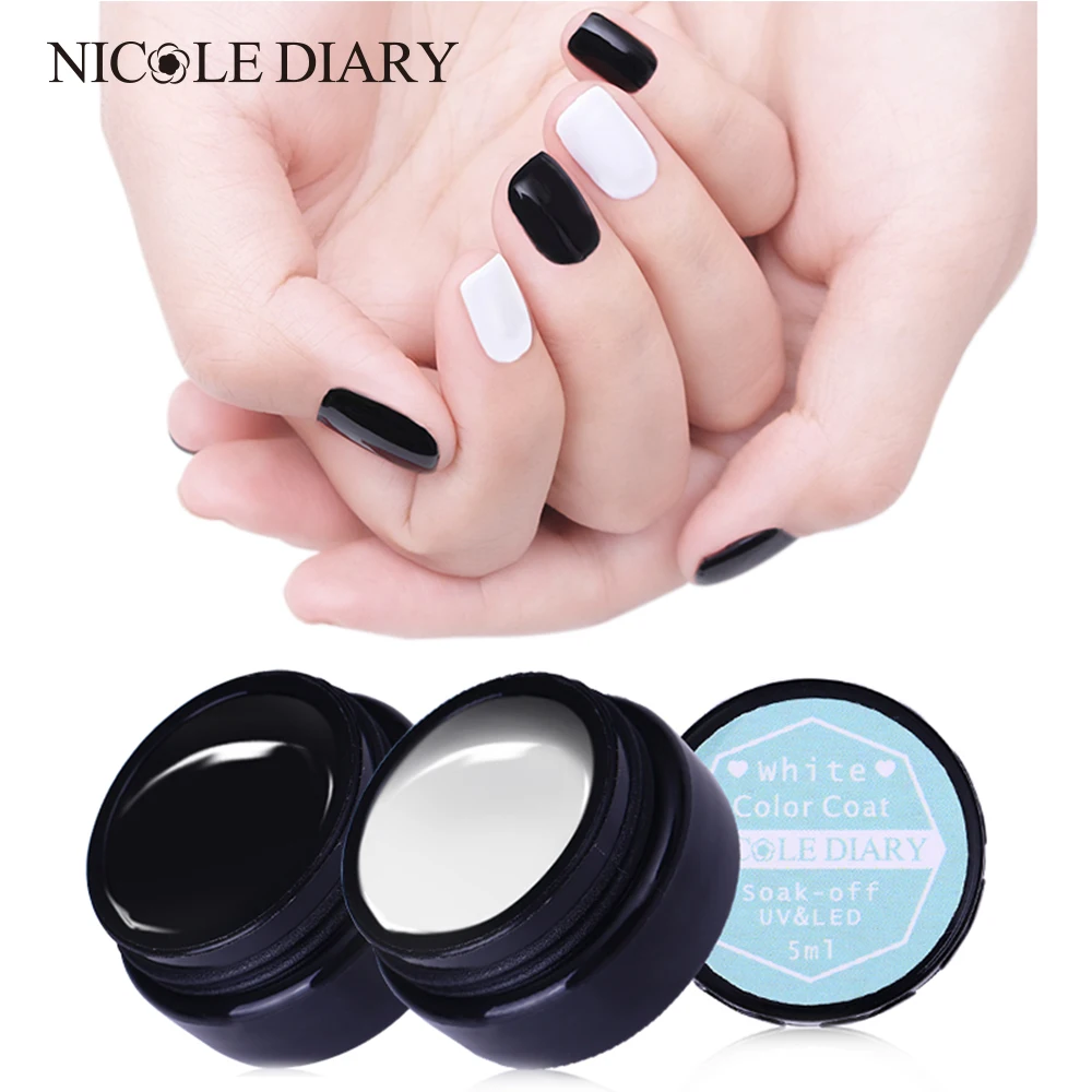 

NICOLE DIARY Black White Soak Off UV Gel Varnish Color Coat 5ml UV & LED Gel Polish Manicure Nail Art Color Decoration