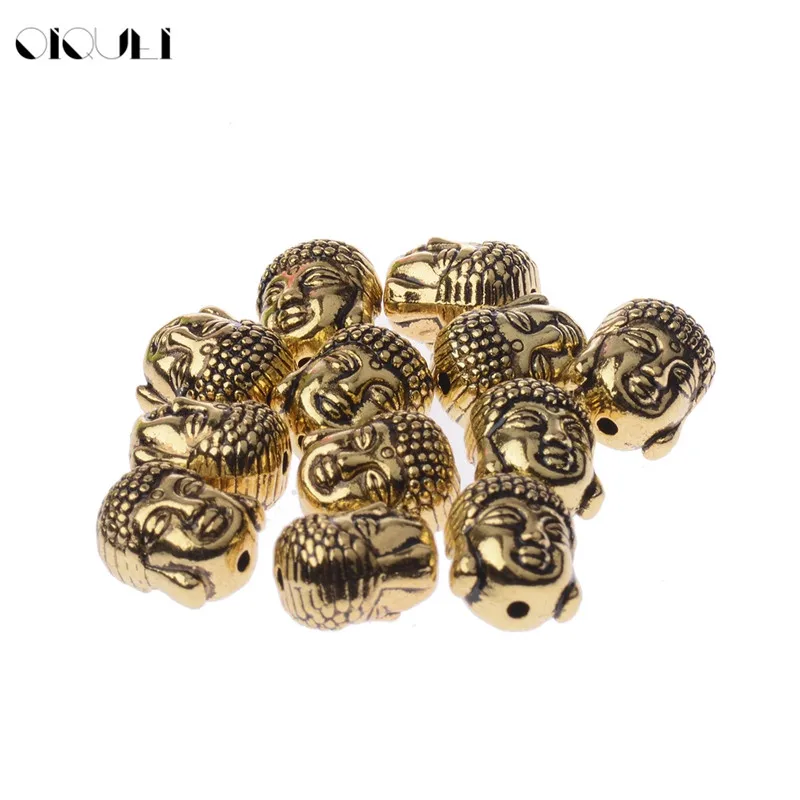 

OIQUEI 10PCS/20PCS Vintage Golden Silvery Alloy Spacer Buddha Head Beads DIY For Jewelry Finding Making Bracelet Accessories