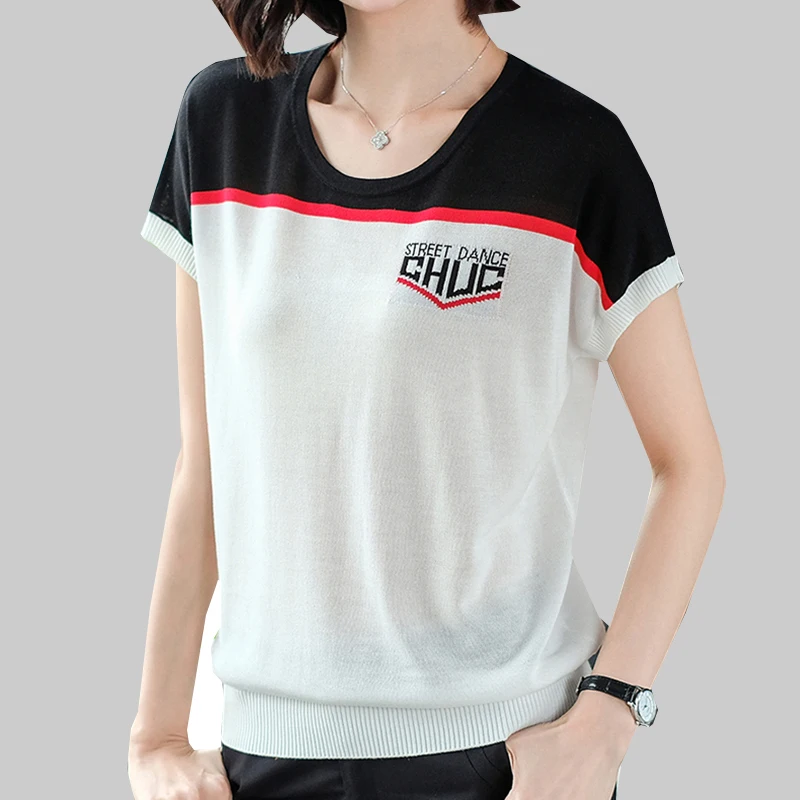 

shintimes Summer T Shirt Women New Arrivals Letter Batwing Sleeve Tshirt Fashion Knitted T-Shirt 2019 Summer Top Tee Shirt Femme