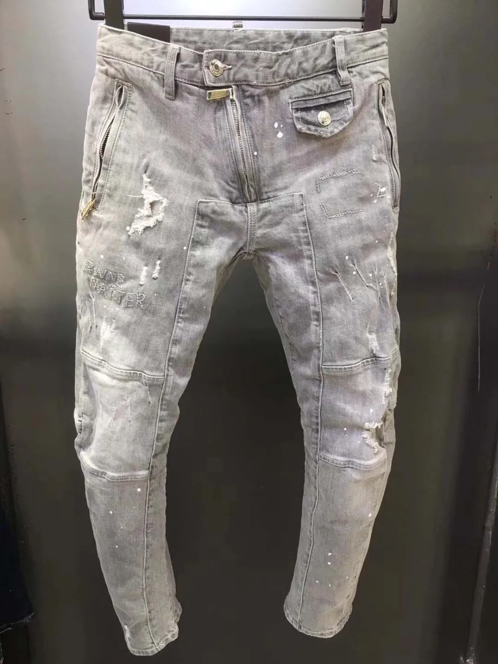 2019 новые модные рваные джинсы в итальянском стиле мужские лоскутные выдалбливают печатные нищие укороченные брюки мужские ковбойские