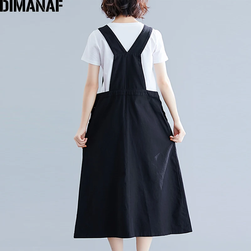 Женское платье без рукавов из хлопка DIMANAF, повседневное свободное платье однотонно-черного цвета, осеннее платье большого размера без отделки
