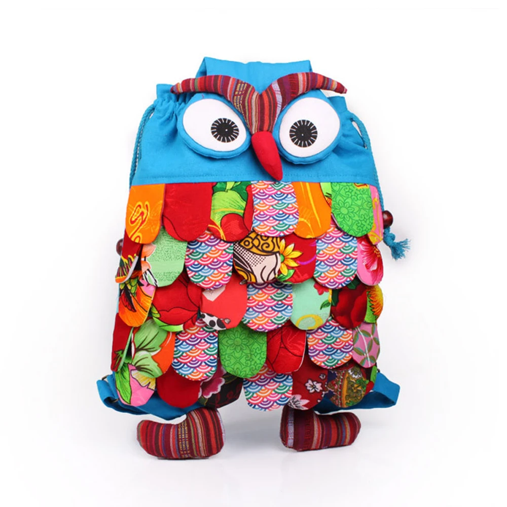 

Large Floral Owl Bag Bagpack Backpack New 2017 for Kids Girl Cartoon Cute Owl Backpack Cylinder Linen Children 5 Layers Feathers