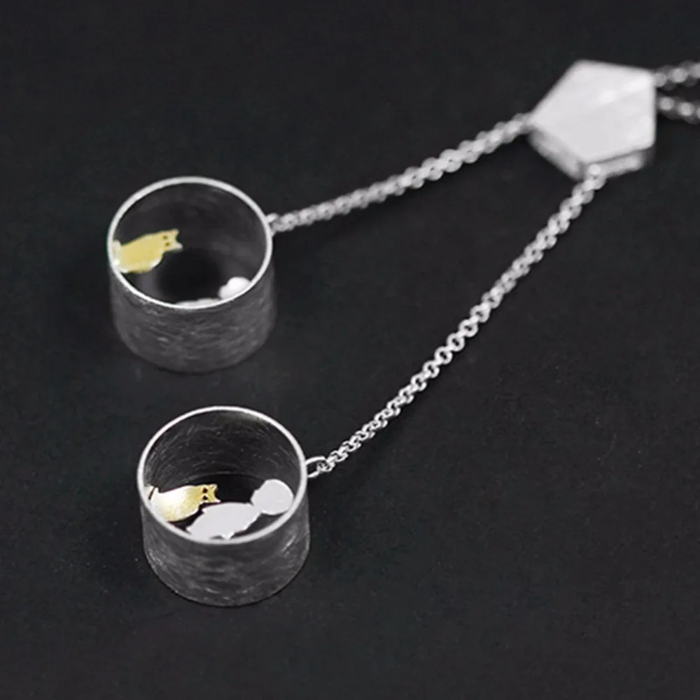 Lotus Fun Real 925 Sterling Silver Creative Handmade Fine Jewelry Cute Meeting Love With Cat Pendant without Necklace for Women