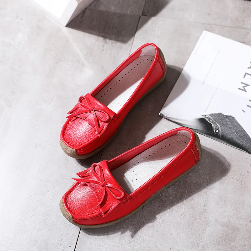 

LEMAI 2019 New Arrival Shoes Woman Genuine Leather Women Flats Slip On Women's Loafers Female Moccasins Shoe Plus Size 35-44