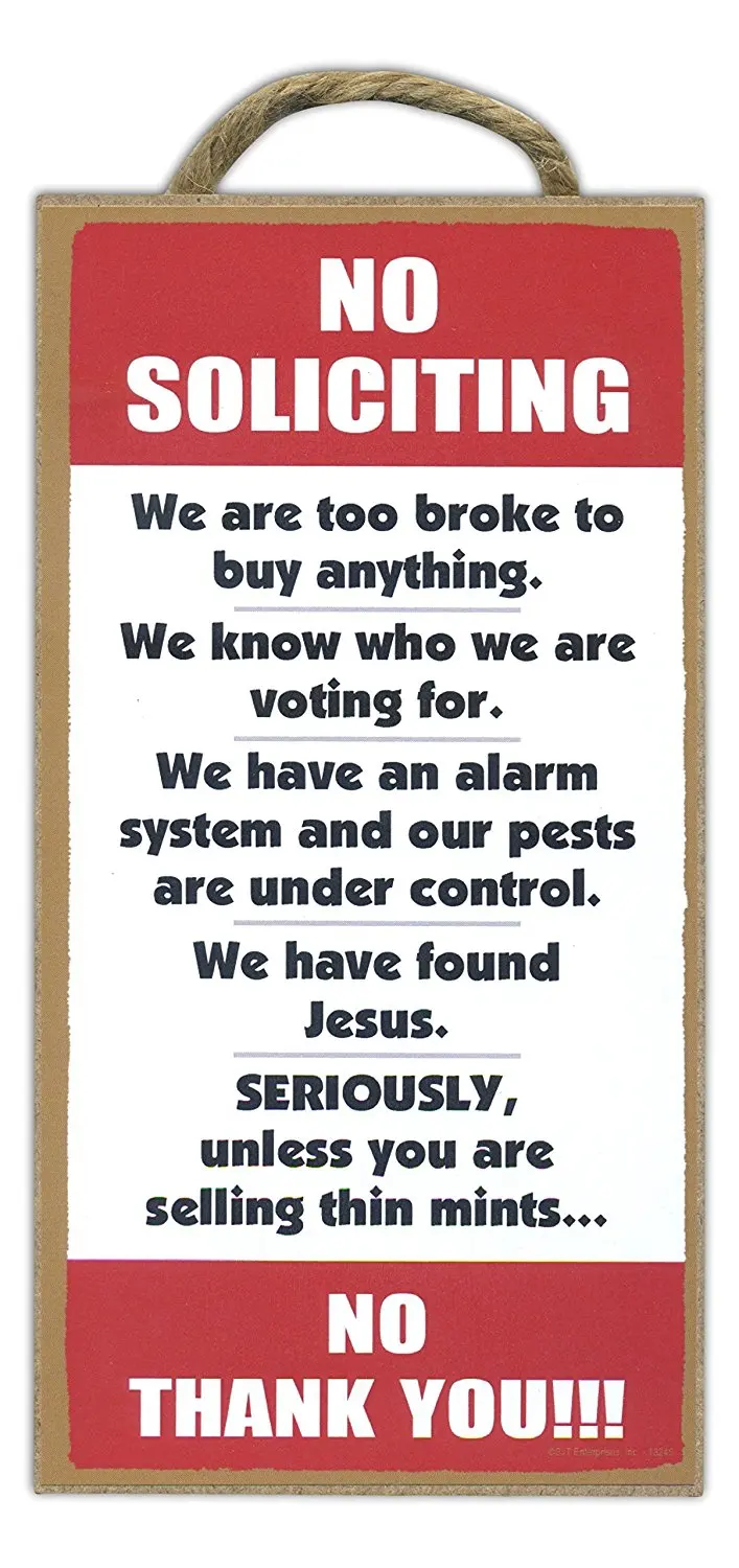 

Meijiafei Humorous No Soliciting Wooden Sign 5" x 10" wood plaque, sign
