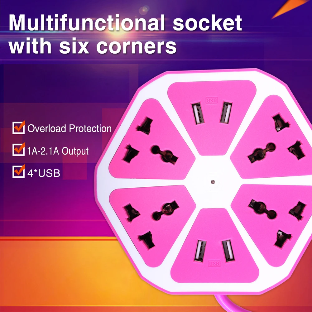 

YCDC Hexagon Socket EU Plug 4 Outlets +4 USB Ports Adapter Power Strip 1.8M Cable Extension Multi Switched Socket For Smart Home