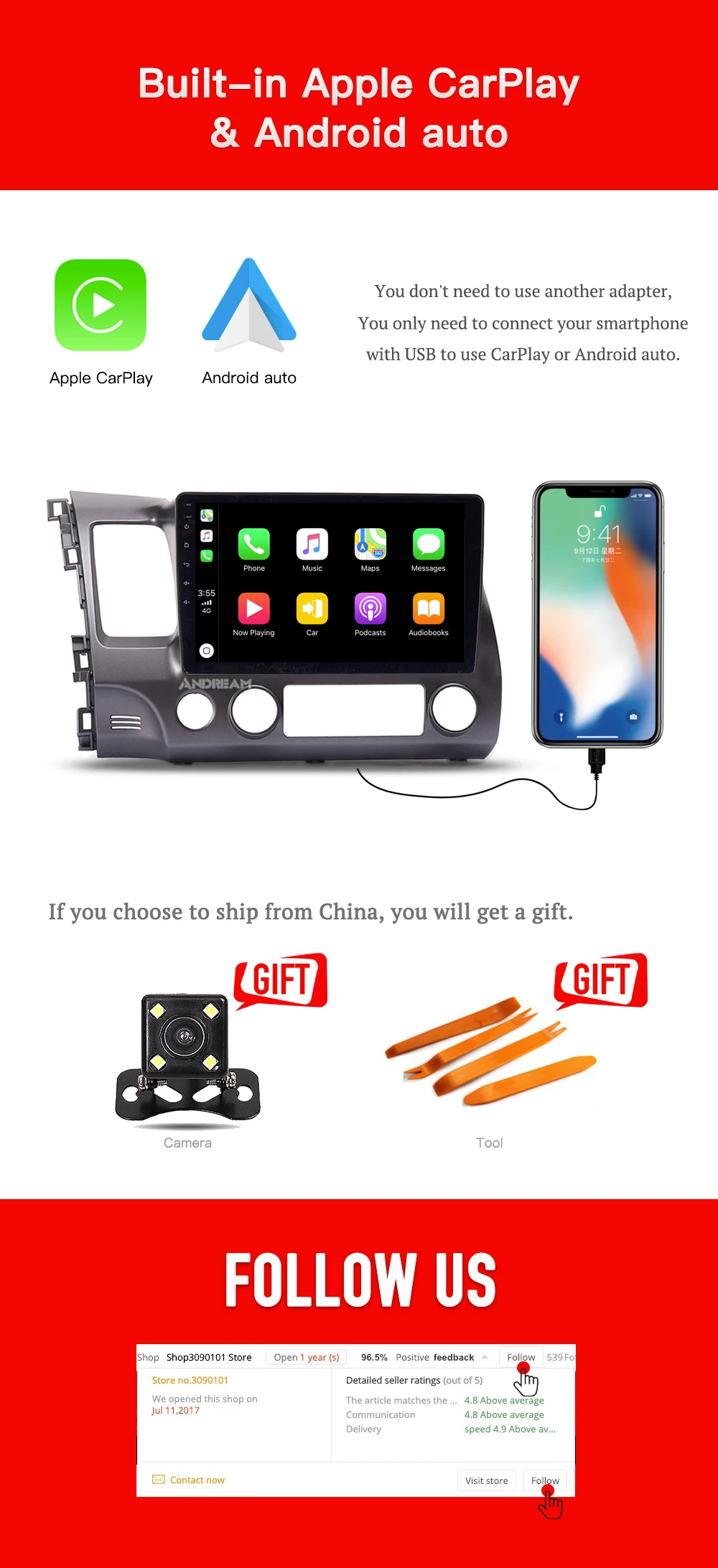 Clearance 10.1 Inch Android 8.1 2G+32G carplay Car GPS Navigation Head Unit Multimedia for Honda Civic 2004-2011 Stereo Bluetooth Radio 0