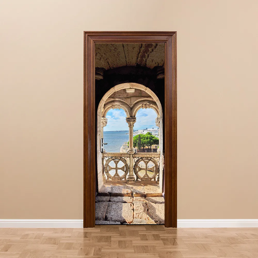 

Self Adhesive 3d Door Sticker Stone Landscape Home Decor Waterproof Print PVC Posters Wall Art Pictures Suit For Children Room