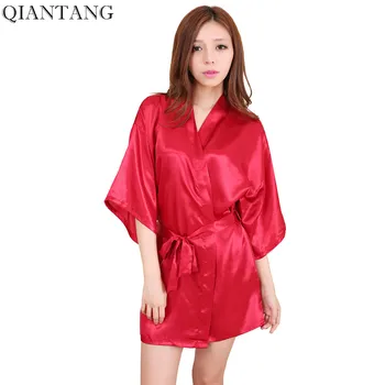 

Red Female Bride Bridesmaid Short Robe Bathrobe Womens Wedding Sleepwear Faux Silk Mini Kimono Bath Gown Nightgown Size S-XXL