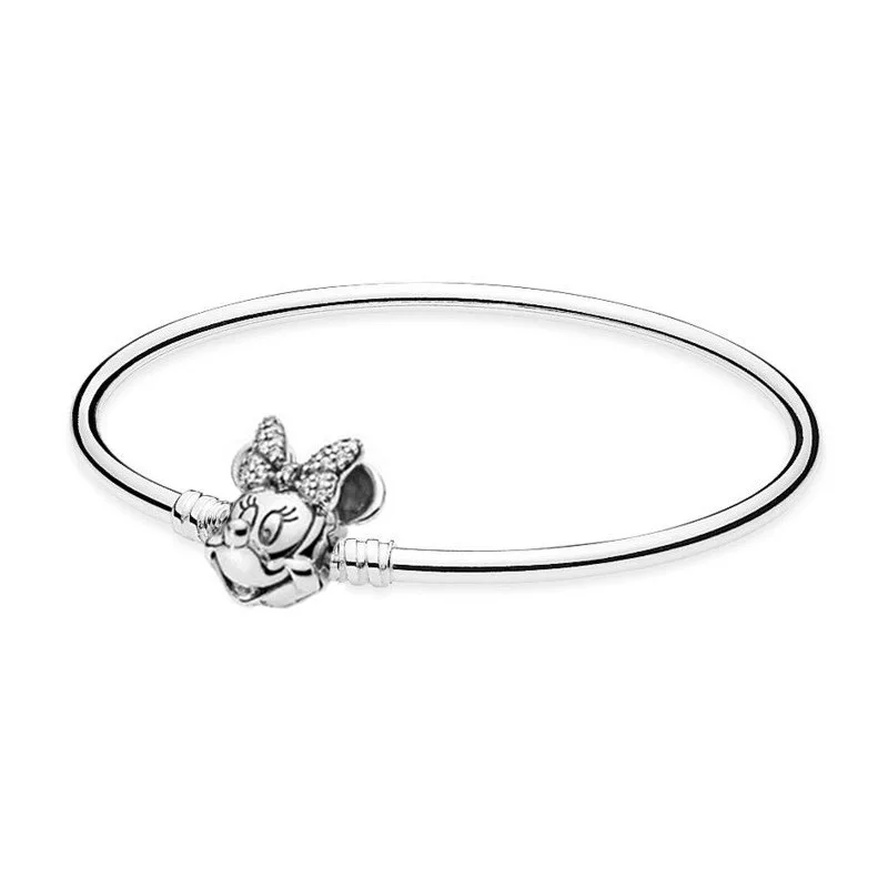 

925 Sterling Silver Bead Charm Bracelet Fit Original Shimmering Minnie Portrait Pandora Moments Bangle Women DIY Jewelry Gift