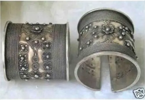 

Chinese tribal Miao silver men's Cuff bracelet pair AAA 28%