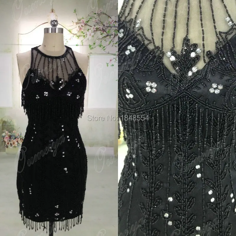 ORP215 Real Photos Black Short Sexy Beaded Prom Party font b Cocktail b font Formal font