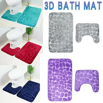 

3D Embossed 2pcs Bathroom Mat Set Anti-slip Shower Mat Toilet Bath Rugs Memory Foam Bath Mat Bathub Mat Bathroom Carpets