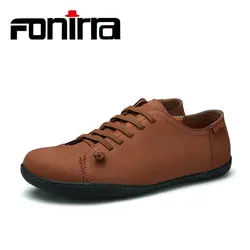 FONIRRA/Мужская модная однотонная повседневная обувь из натуральной кожи, на шнуровке, с круглым носком, на плоской подошве, дышащая мужская