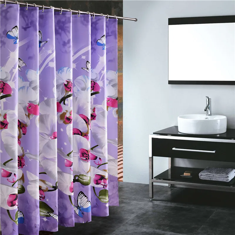 

200*200cm Butterfly Orchid Thickened Heigh Quality Polyester Shower Curtain Bathroom Bath Curtains Easy Clean Waterproof