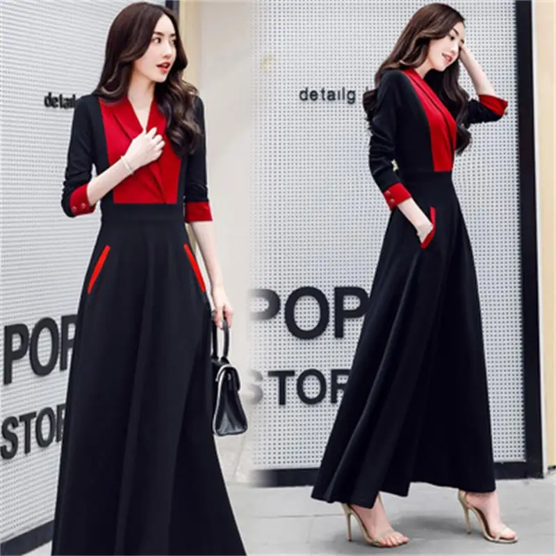 

Women 2019 autumn new formal occasion dress ladies long section Slim and feminine temperament long-sleeved fashion dress spring