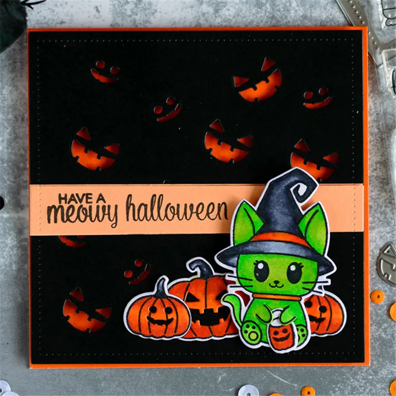 

DiyArts Cat Frame Stamps And Dies Metal Cutting Dies Stamps Set Halloween Pumpkin Scrapbooking Embossing Craft Card Making Album
