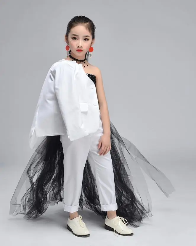 Комплект с блейзером; Детский костюм для свадебной вечеринки, дня рождения; блейзер+ брюки+ комплекты с блестками, обмотанными на груди+ со шлейфом; подиумное платье Modis; Y1382